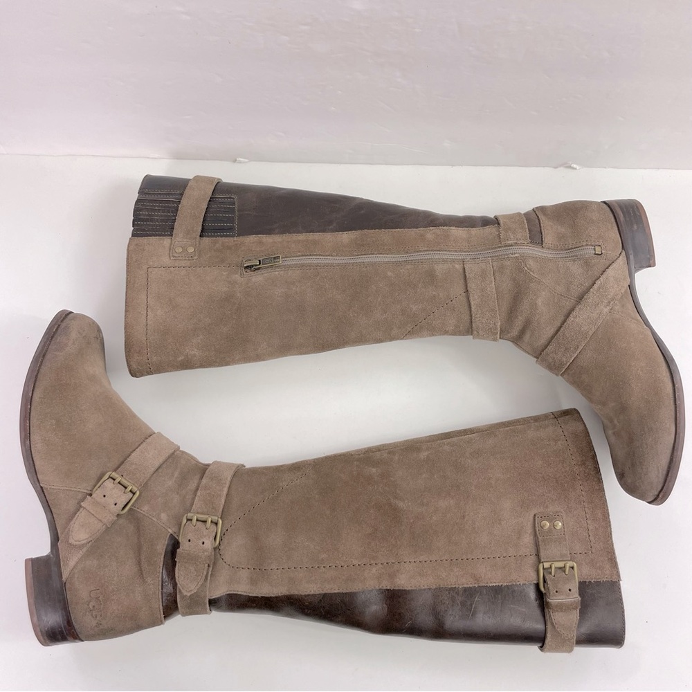 Ugg Cydnee Suede Leather Shearling 3 Buckle Tall‎ Fawn Brown Riding Boot 6